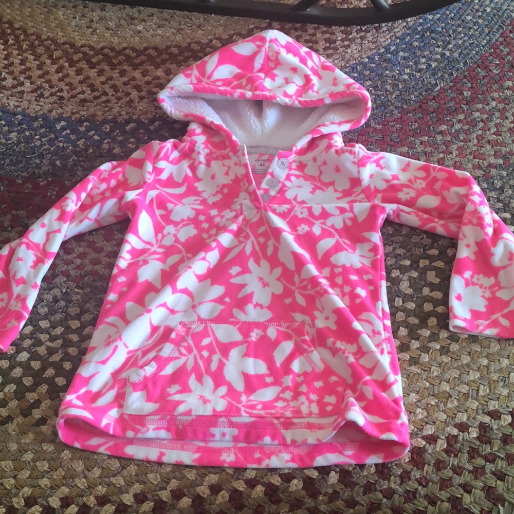 [Carters]. Fleece floral hooded sweatshirt